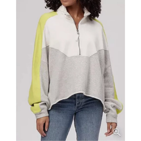 FREE PEOPLE Split Second Sweatshirt Colorblock 1/2 Zip Pullover Cropped - Picture 3 of 12